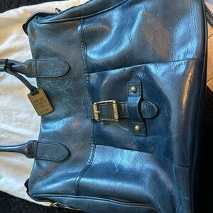 Frye Metallic Blue Leather Tote